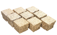 Granit Pflaster gelb 5x5x5 cm (Kiste) Oberfläche gesägt und feingestockt,